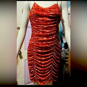 Bronze colored, gathered, spaghetti strap large dress